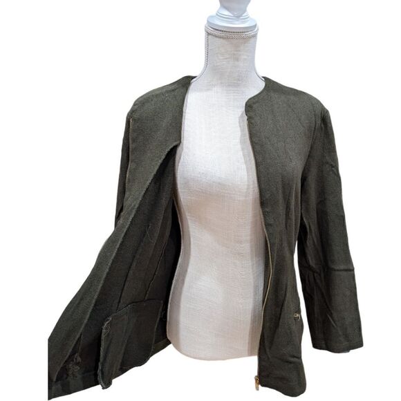 Vtg Le Follie Di Ziefield Italy Womens Olive Green Zip up Wool Blend Jacket Sz S - Picture 6 of 7
